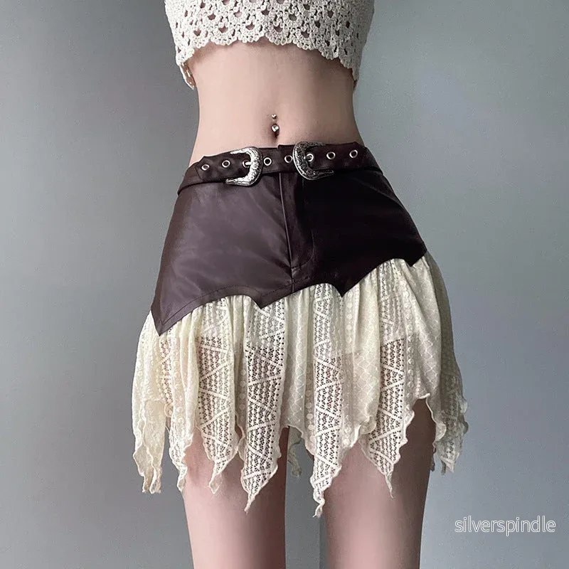 Mia | Modern Asymmetrical Kort Kjol med Spets - Bild 2