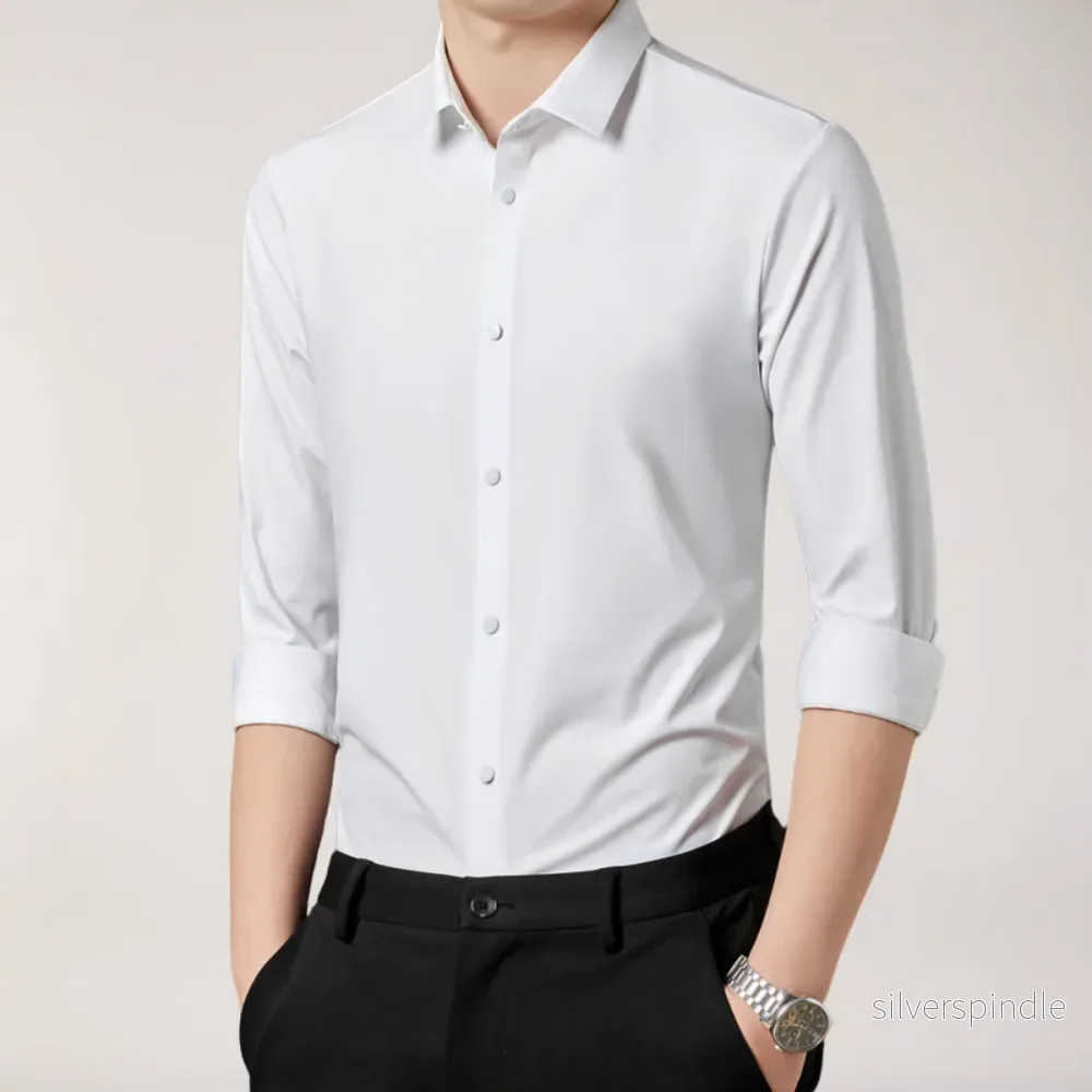 Klassisk Stretchskjorta | Slim Fit Långärmad Skjorta med Rynkbeständig Design | Bekväm och Elegant för Affär och Fritid - Bild 3