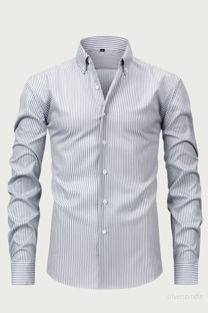 Randig Skjorta för Män med Button-Down Krage | Avslappnad Passform för Tidlös Stil Randig Skjorta för Män med Button-Down Krage | Avslappnad Passform för Tidlös Stil