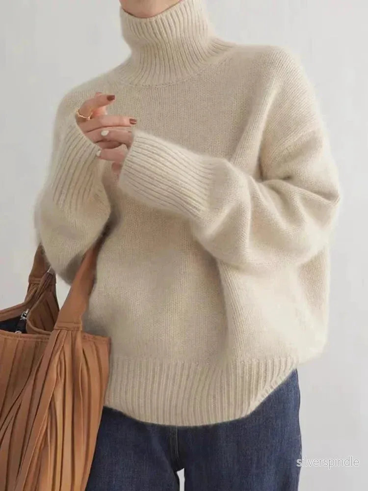 Elegant Oversize Polotröja Dam | Mjuk Stickad Turtleneck för Komfort och Stil - Bild 2