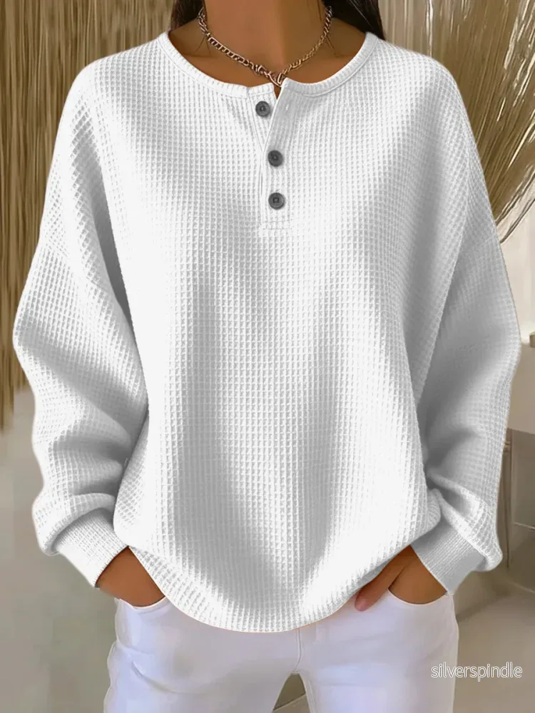Emma | Avslappnad Waffle Stickad Sweatshirt - Bild 2