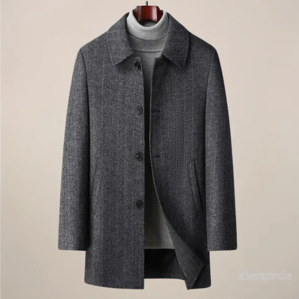 Elegant Herringbone Herr Rock med Spetsig Krage | Stilig och Maskintvättbar för Vinterpendling - Bild 2