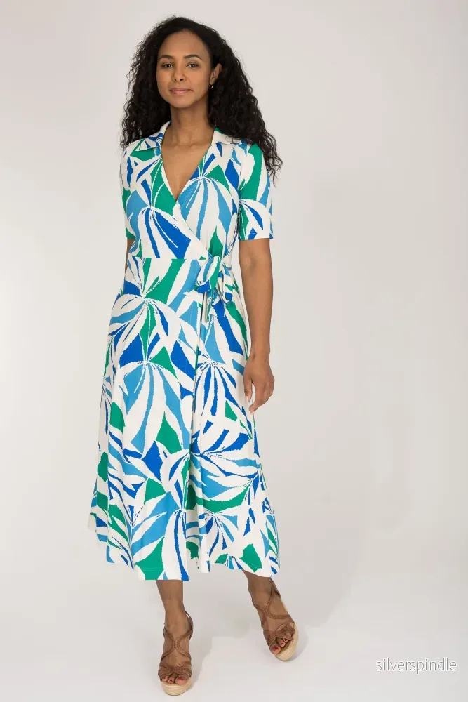 Collar wrap midi jersey dress – Blue-Green Collar wrap midi jersey dress – Blue-Green