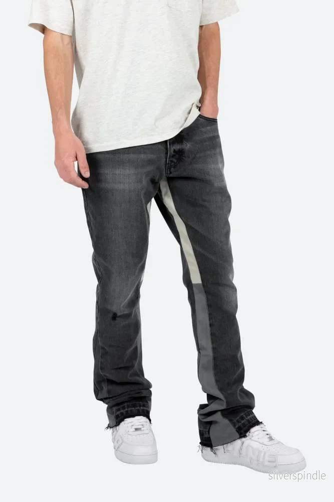 Ethan | Tvättad Svart Flare Jeans Med Kontrastpaneler Ethan | Tvättad Svart Flare Jeans Med Kontrastpaneler