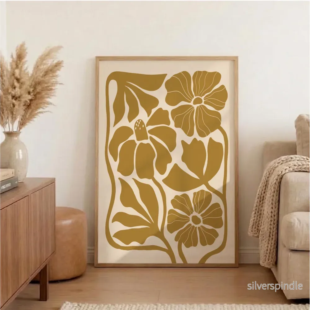 Abstrakt Blomposter Senapsgul Abstrakt Blomposter Senapsgul
