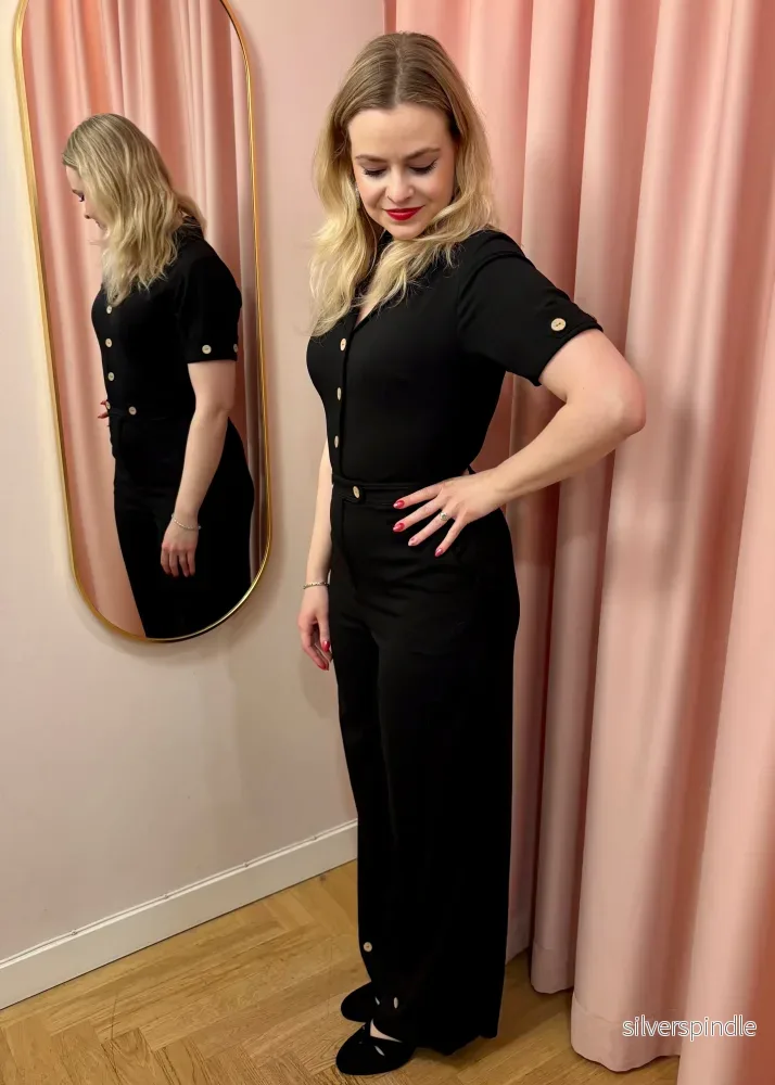 Maxine jumpsuit med korta ärmar - svart linen - Bild 3