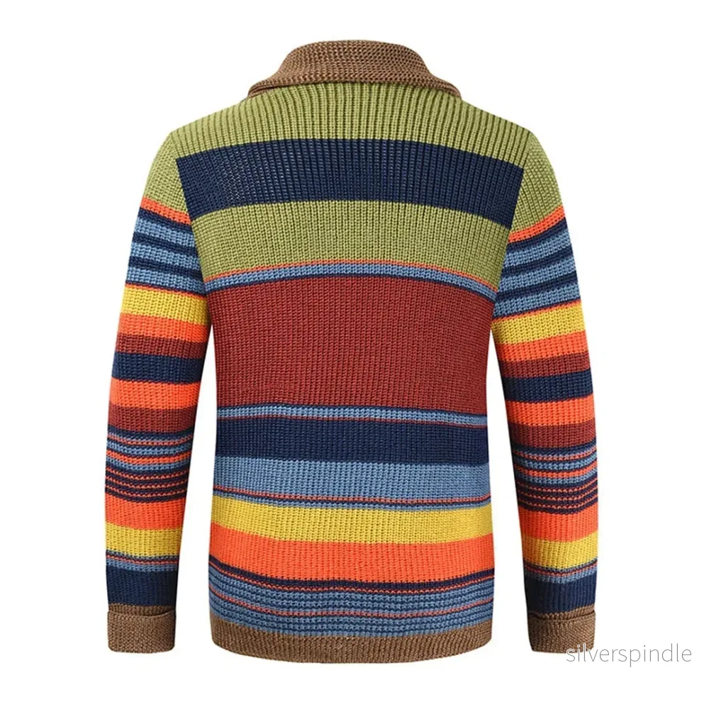 Vintage Randig Stickad Cardigan för Män med Mångsidig Knappstängning | Tidlös Stil för Allt - Bild 2