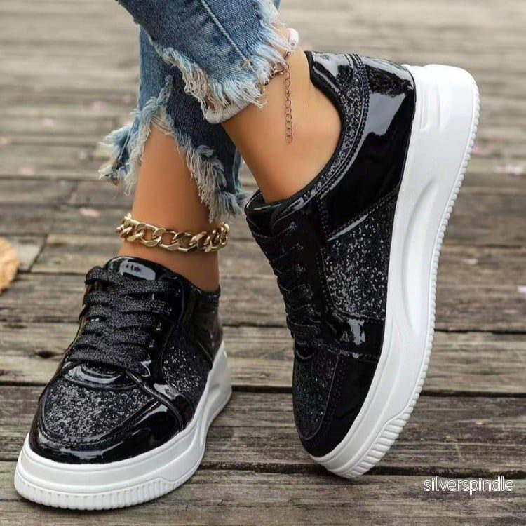 Emily | Glittrande Damsneakers med Tjock Sula