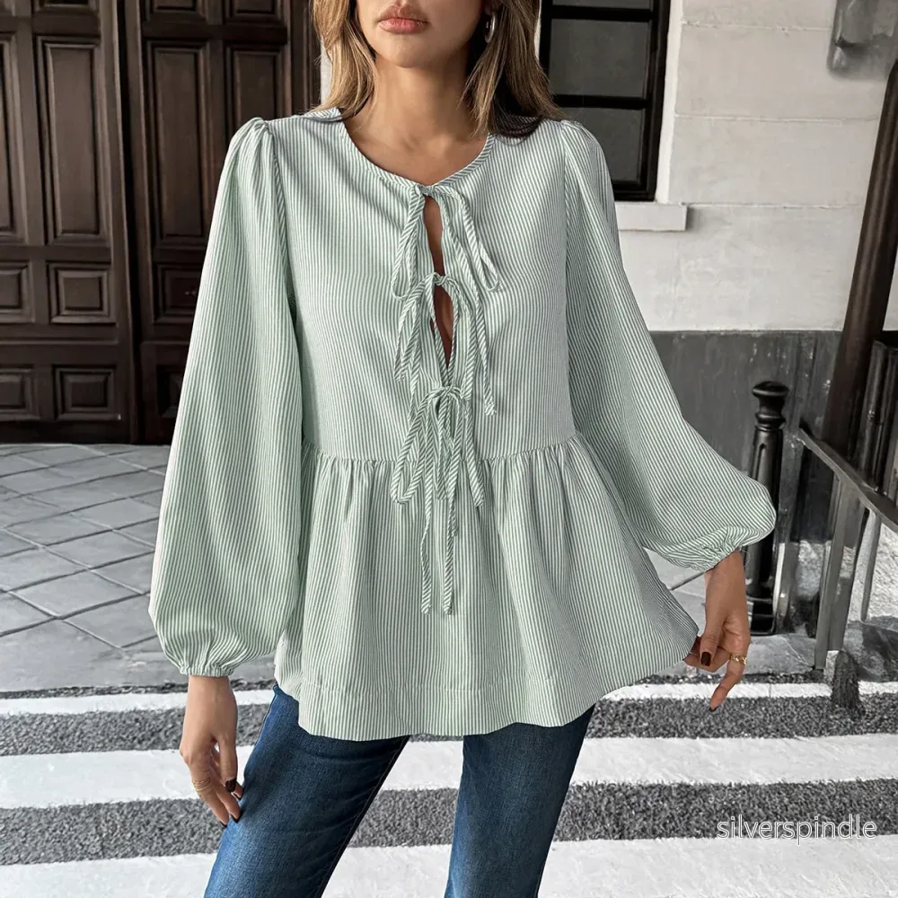 Sophie | Elegant Randig Långärmad Skjorta med Lanternärmar - Bild 2