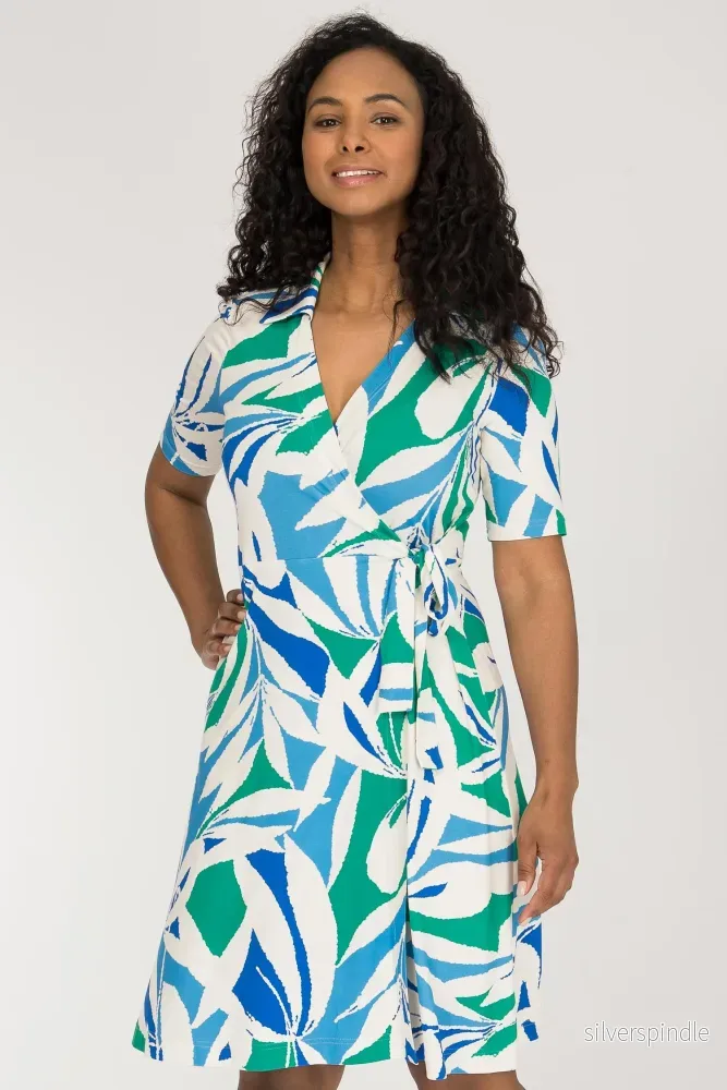 Collar wrap short jersey dress - Blue-Green - Bild 3