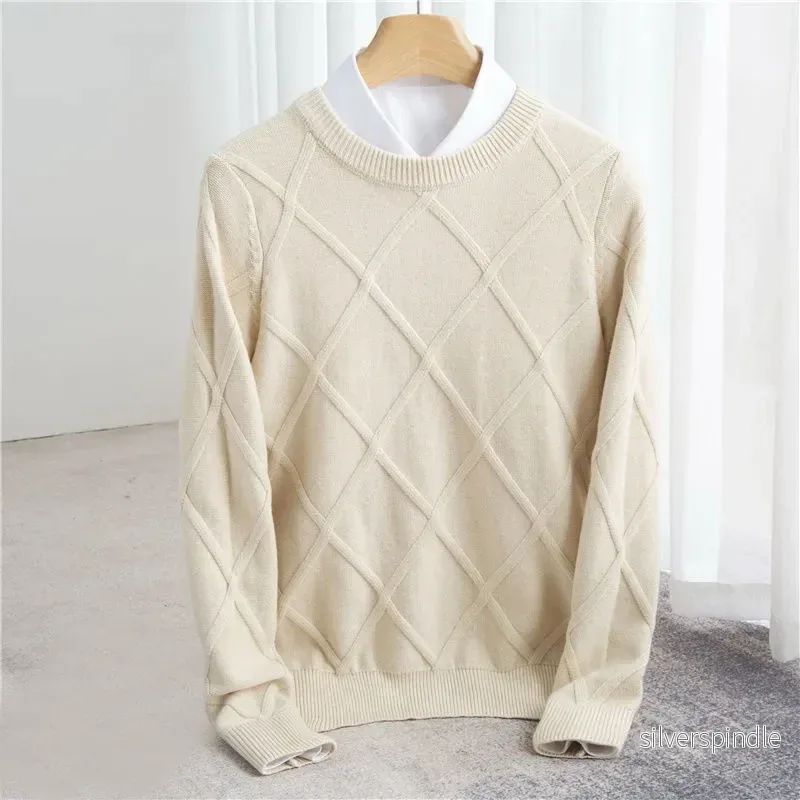 Elegant Stickad Tröja för Män med Mönster och Rund Hals | Mjukt Material för Stil och Värme - Bild 2