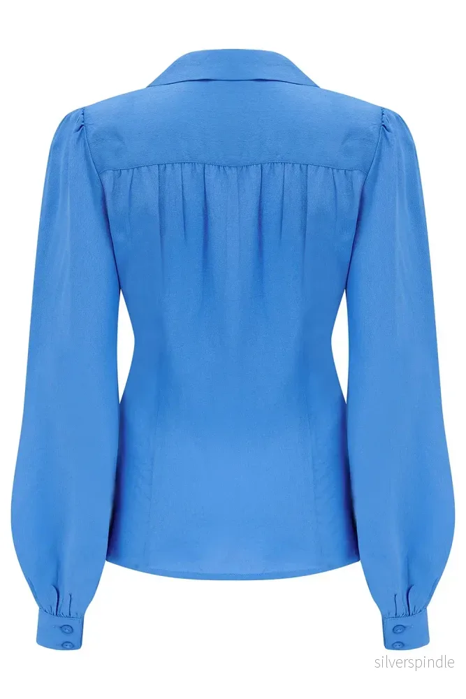 Poppy skjortblus i vintage stil - Palace Blue - Bild 2