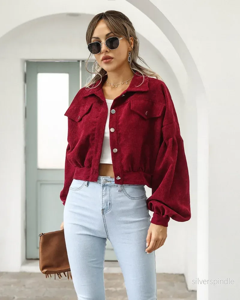 Cropped Jeansjacka Dam | Svart Jeansjacka med Ballongärmar | Modern Casual Look för Vardagsstil - Bild 3