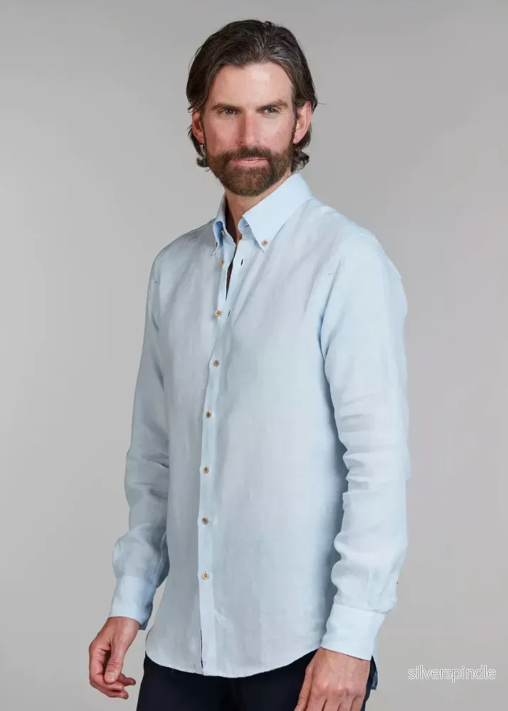 Hansen & Jacob Classic Linen Shirt Blue - Bild 3
