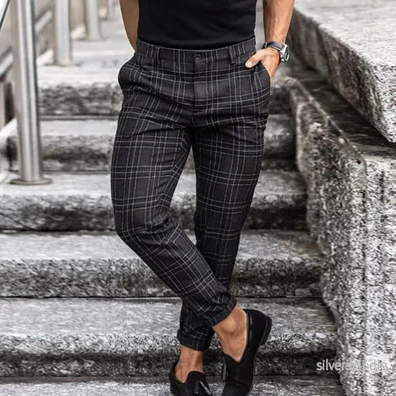 Rutiga Arbetsbyxor Herr | Slim Fit Design med Tapered Ben | Mångsidig Stil för Sofistikerat Utseende - Bild 3