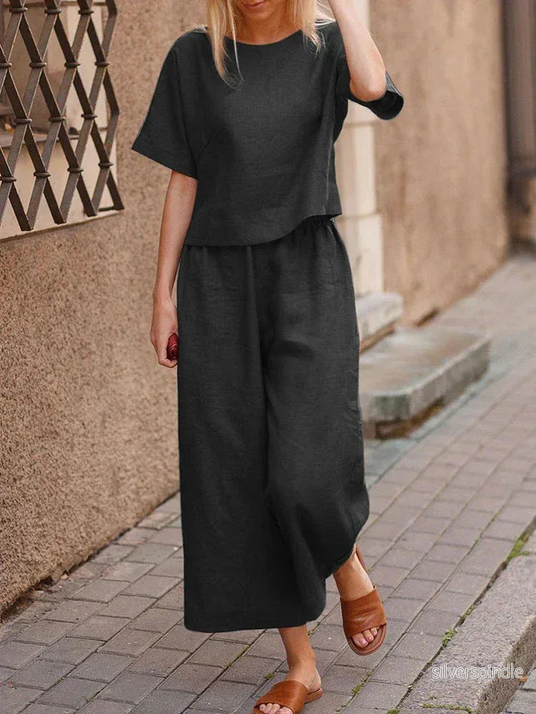 Sophie | Elegant Lätt Sommarset Med T-shirt Och Vida Byxor - Bild 2