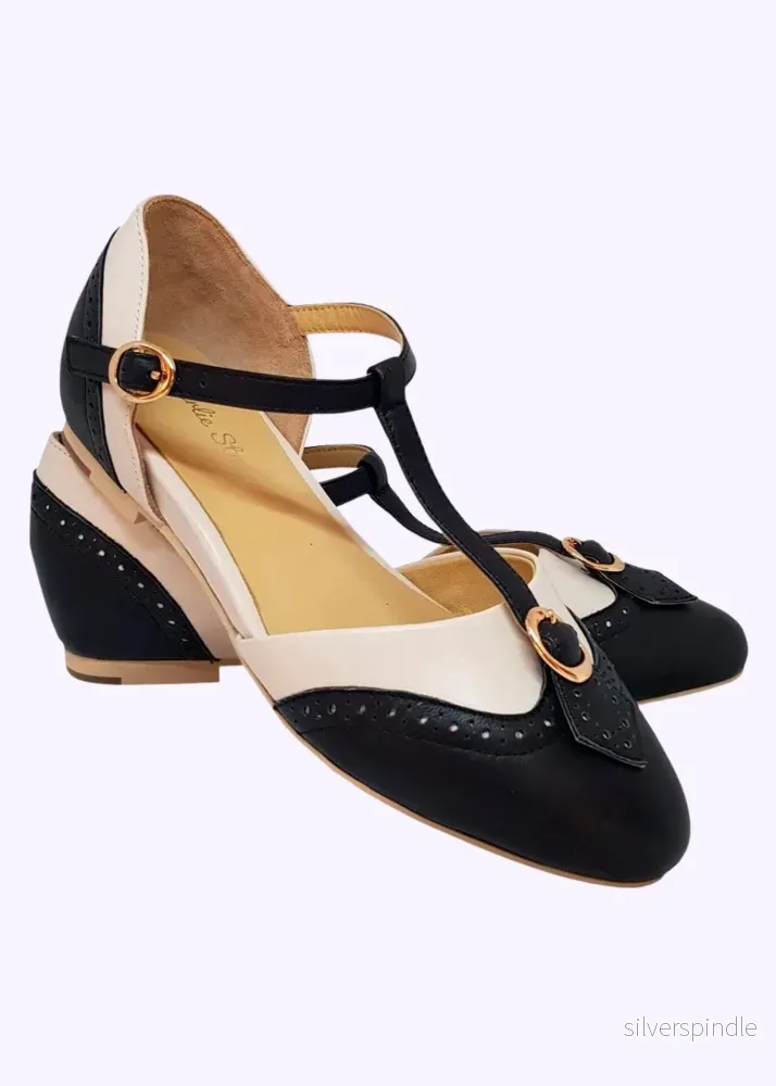 Parisienne läderskor i vintagestil – svart & vit Parisienne läderskor i vintagestil – svart & vit