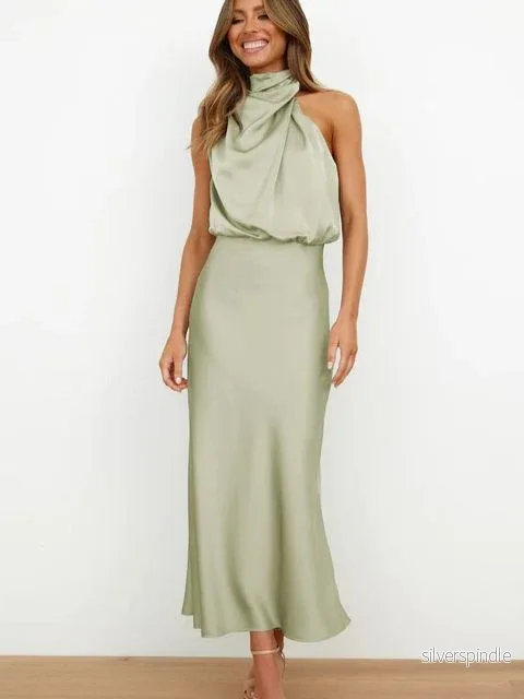 Sofia | Elegant Satinklänning med Draperad Halterneck till Bröllop - Bild 3