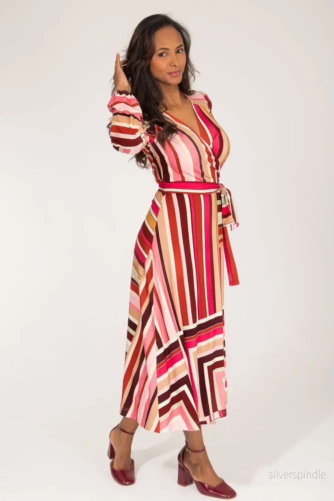 Puff sleeve midi wrap jersey dress - Pink printed - Bild 2