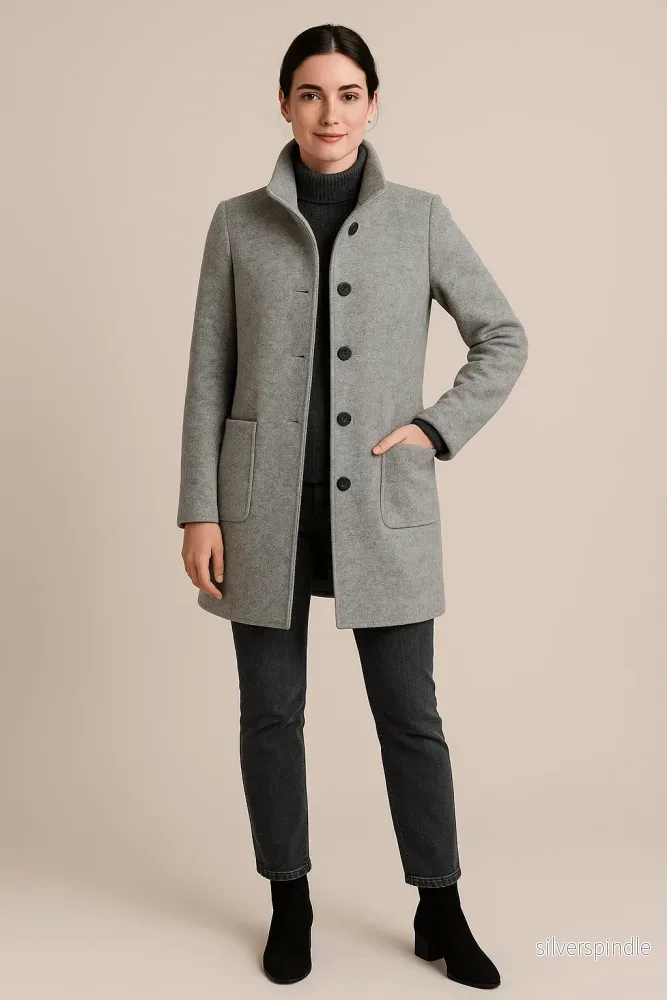 Elegant Kappa för Kvinnor med Hög Ståkrage och Varm Tygblandning för Stil och Komfort - Bild 3