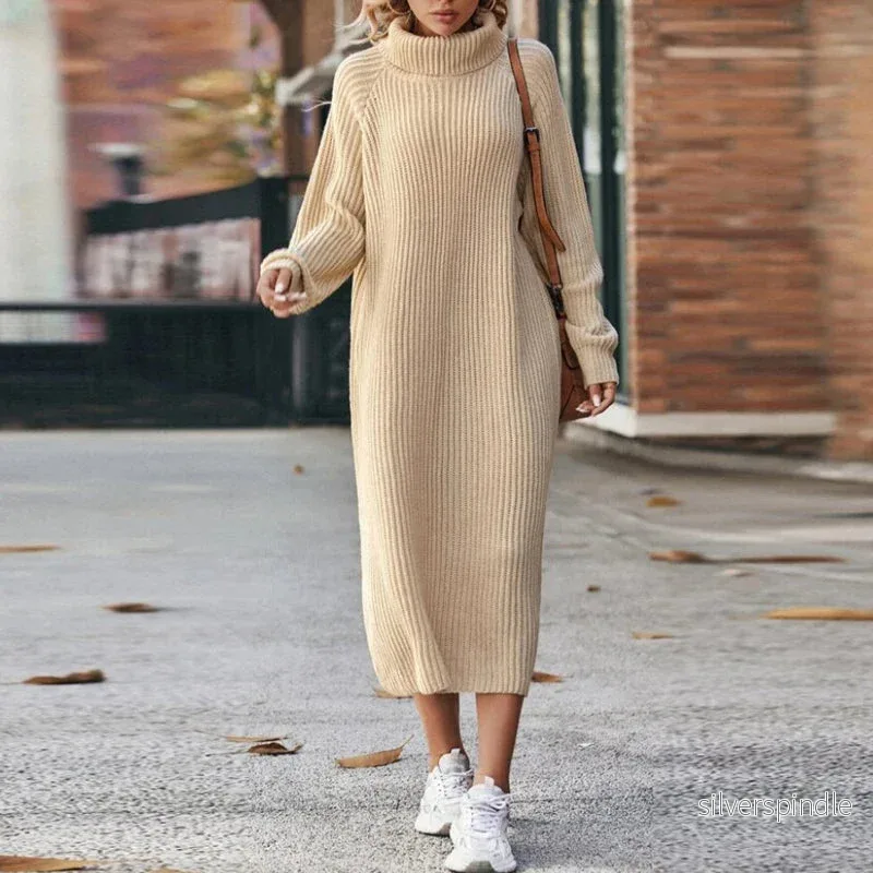Elegant Midi Stickad Tröja Dam med Turtleneck | Mjuk och Bekväm Design för Stil och Komfort