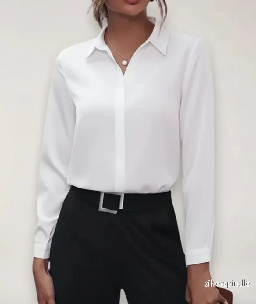Elegant Vit Blus Dam | Skräddarsydd Skjorta med Klassisk Krage för Professionell Stil - Bild 2
