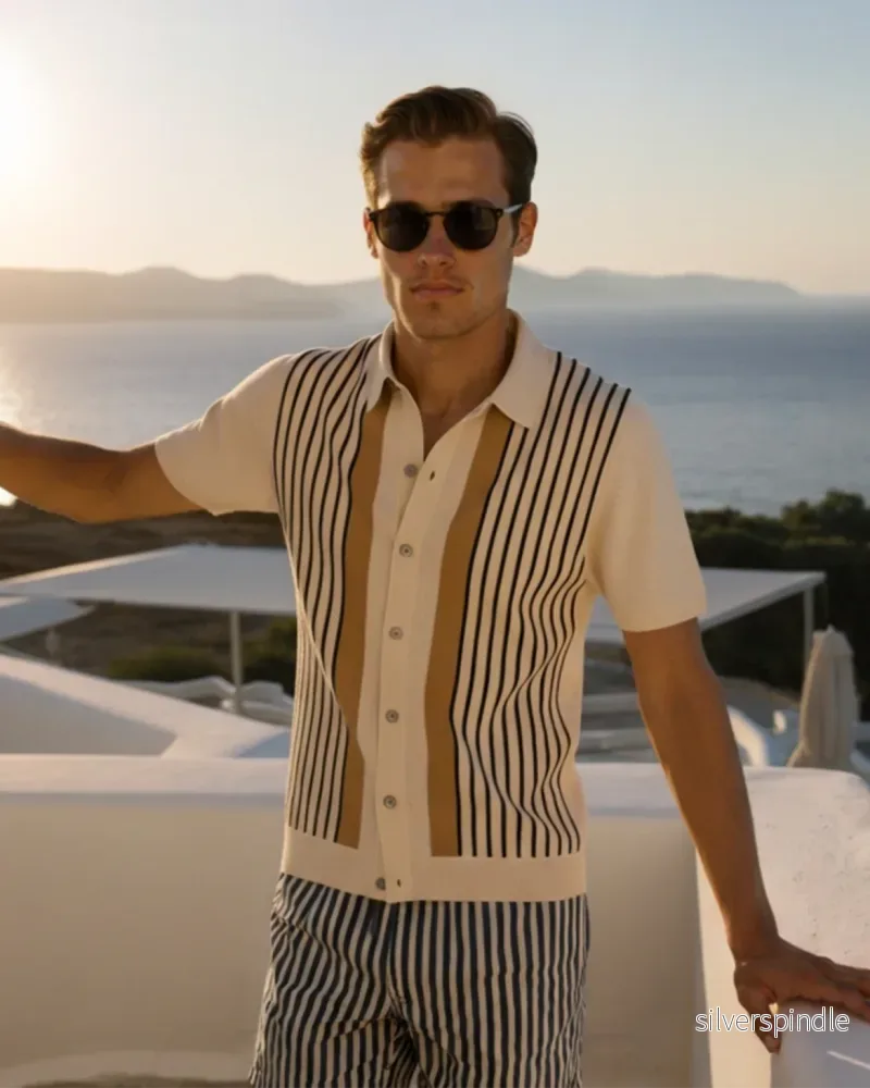 Ethan | Elegant Kortärmad Polo Skjorta Med Vertikala Ränder - Bild 2