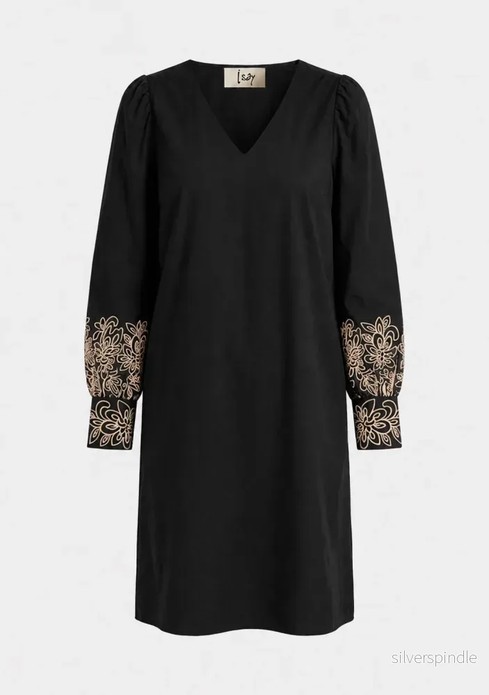 Sigga Embroidery Dress - Black w/sand embroidery - Bild 2