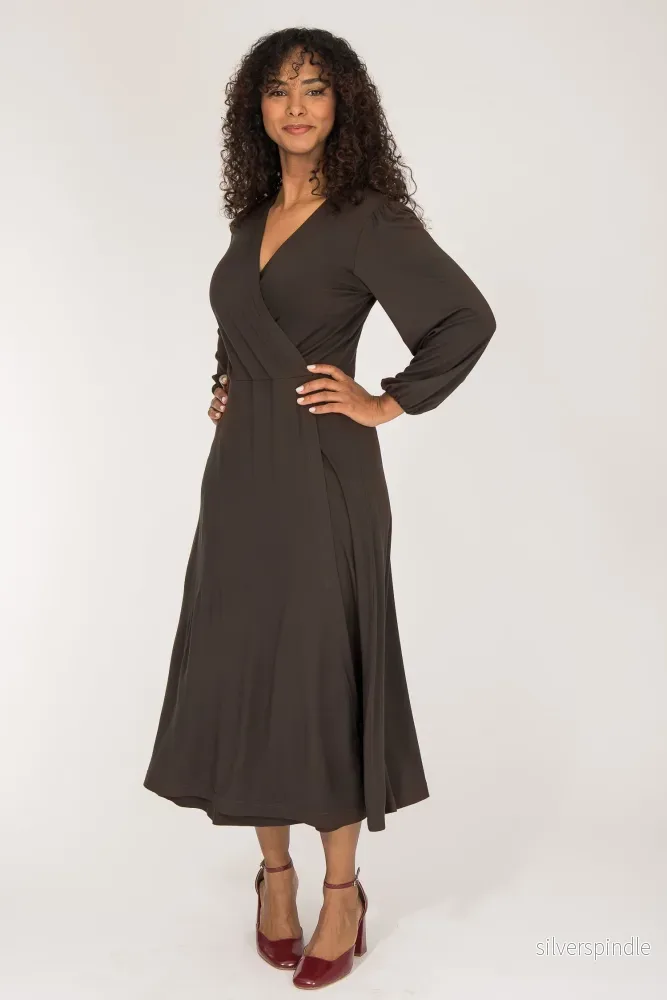 Slip-On wrap midi jersey dress – Chocolate Brown Slip-On wrap midi jersey dress – Chocolate Brown