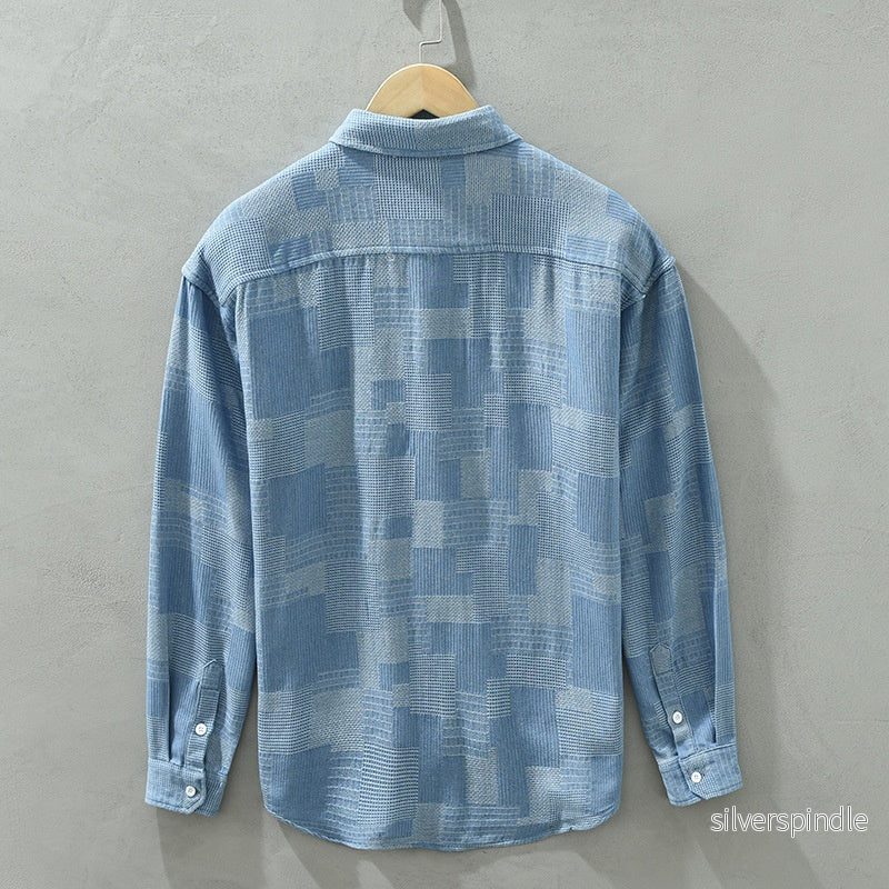 Ethan | Långärmad Jacquard Herrskjorta med Färgblock - Bild 3
