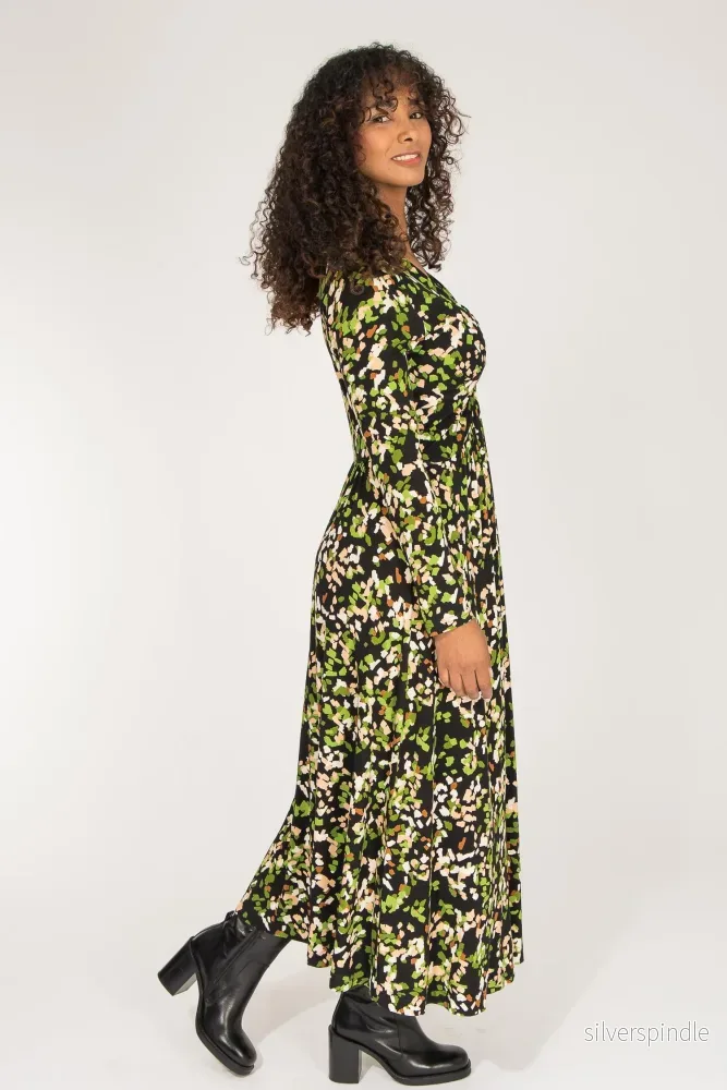 Knot draped midi jersey dress - Black printed - Bild 3
