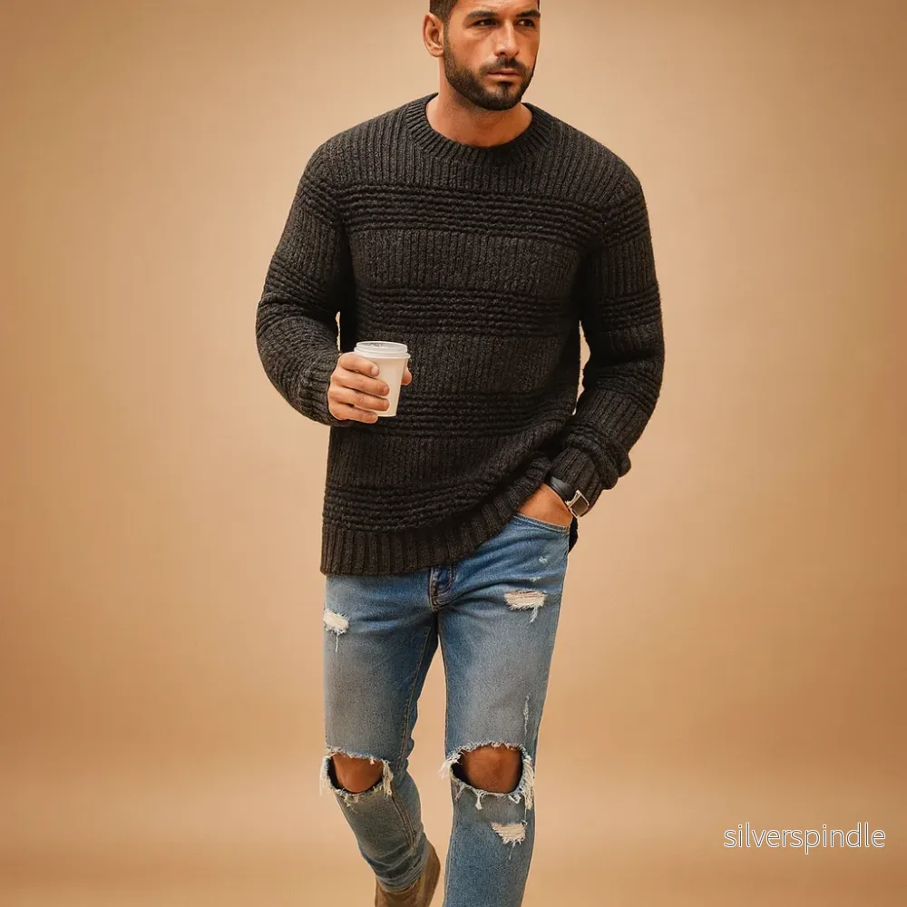 Herr Tröja | Fair Isle Jumper med Klassisk Design | Varm och Bekväm för Kalla Dagar - Bild 3