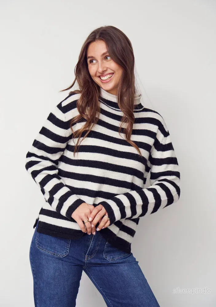 Anna Highneck Pullover - Black/Cream Stripe - Bild 2