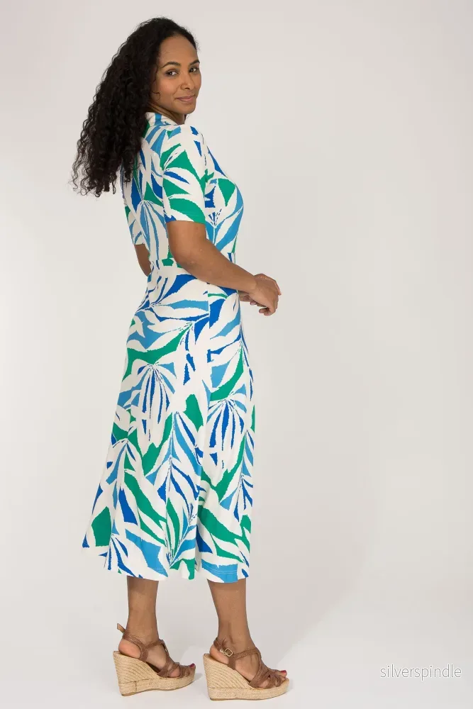 Collar wrap midi jersey dress - Blue-Green - Bild 2