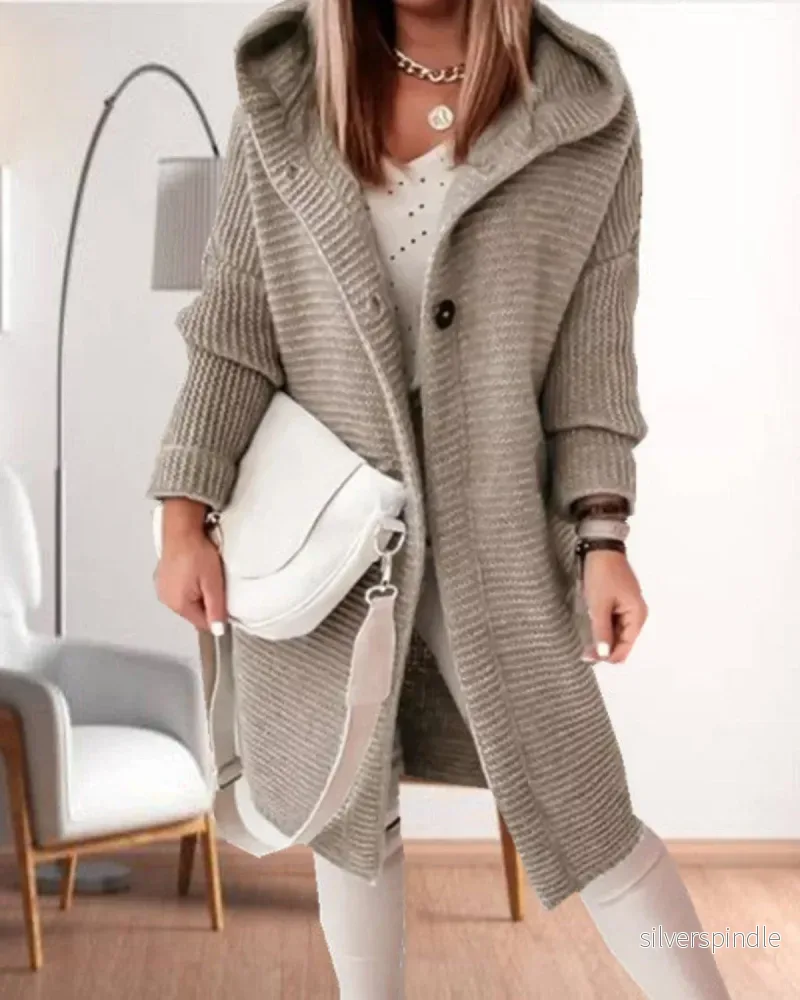 Sophie | Elegant Stickad Jacka med Huva för Kyliga Dagar