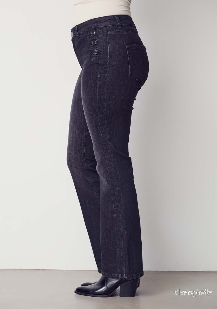 Como Flare Button Jeans - Washed Black - Bild 2