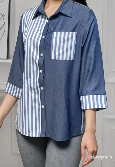 Mia | Lätt Randig Sommarblus med Knappar - Bild 2