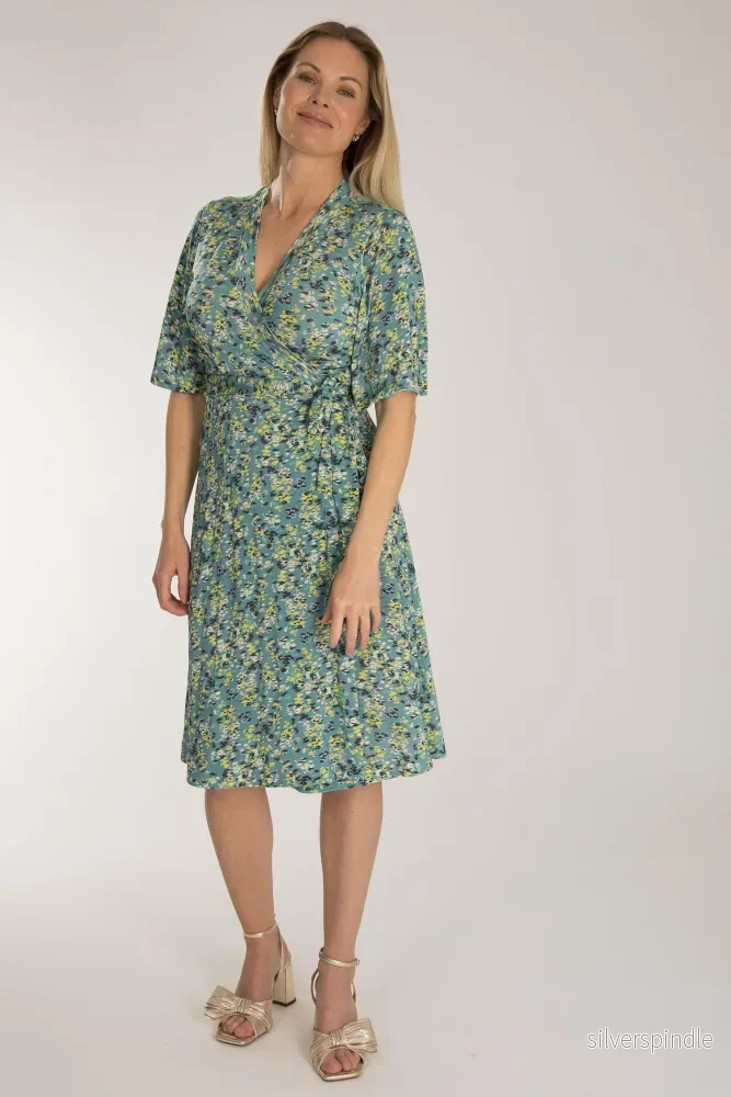 Bestie shine wrap short jersey dress - Teal - Bild 3