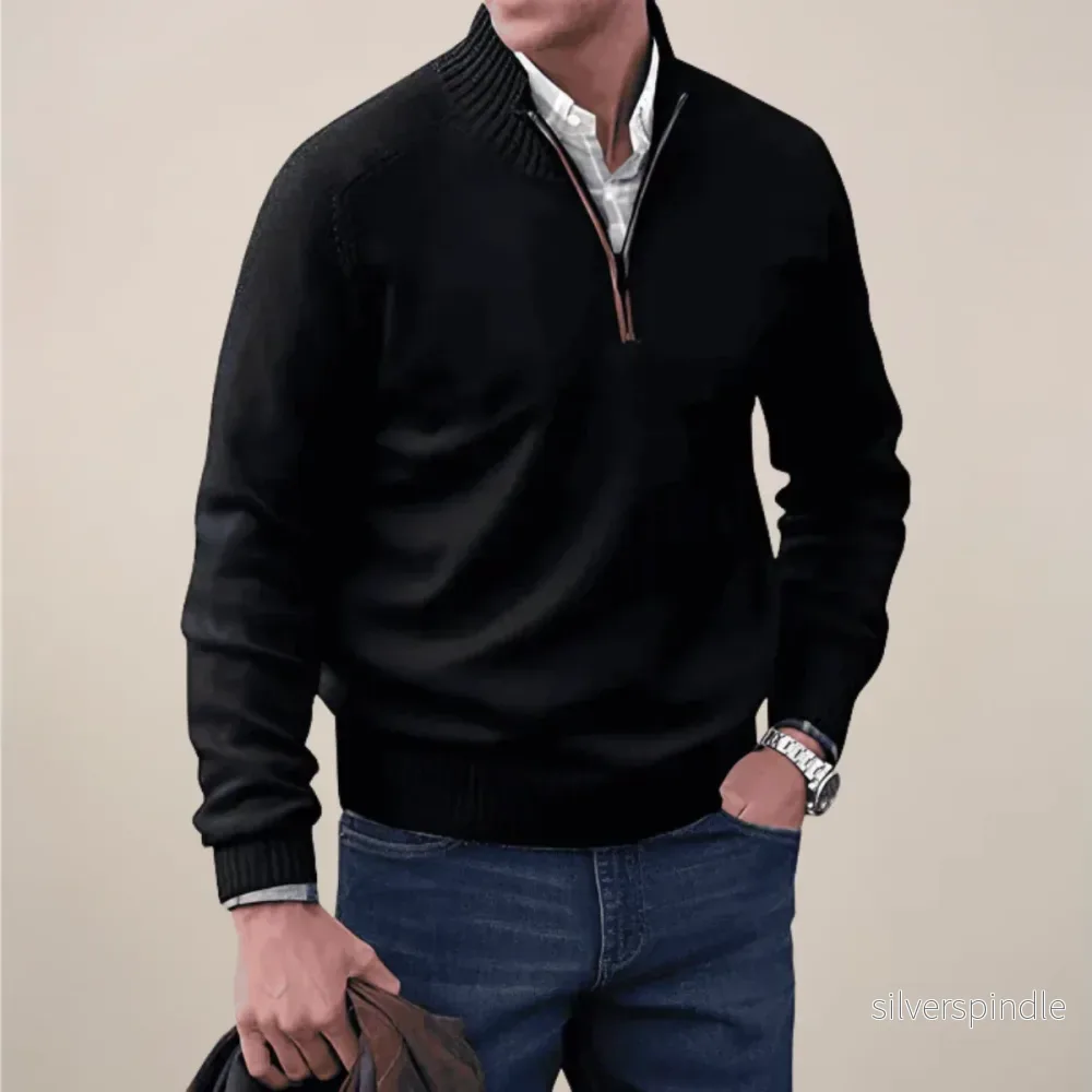 Elegant Tröja med Halv Dragkedja för Män | Ribbad Krage för Smart Casual Stil - Bild 3