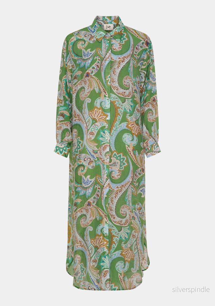 Lotta Shirt Dress - Grass Green Paisley