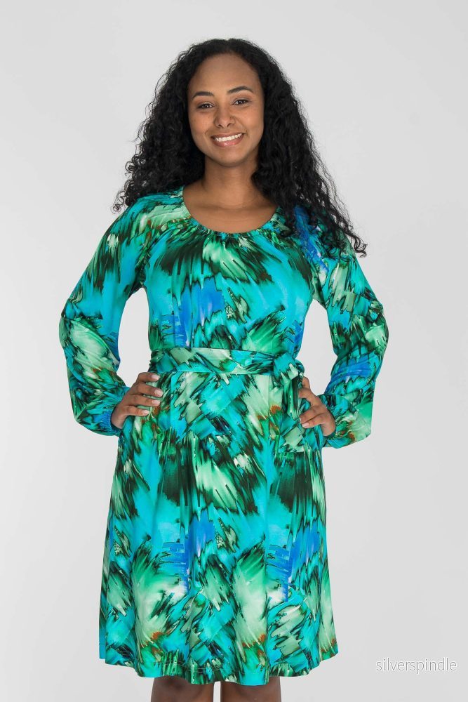 A-lined belted short jersey dress - Blue-green - Bild 3