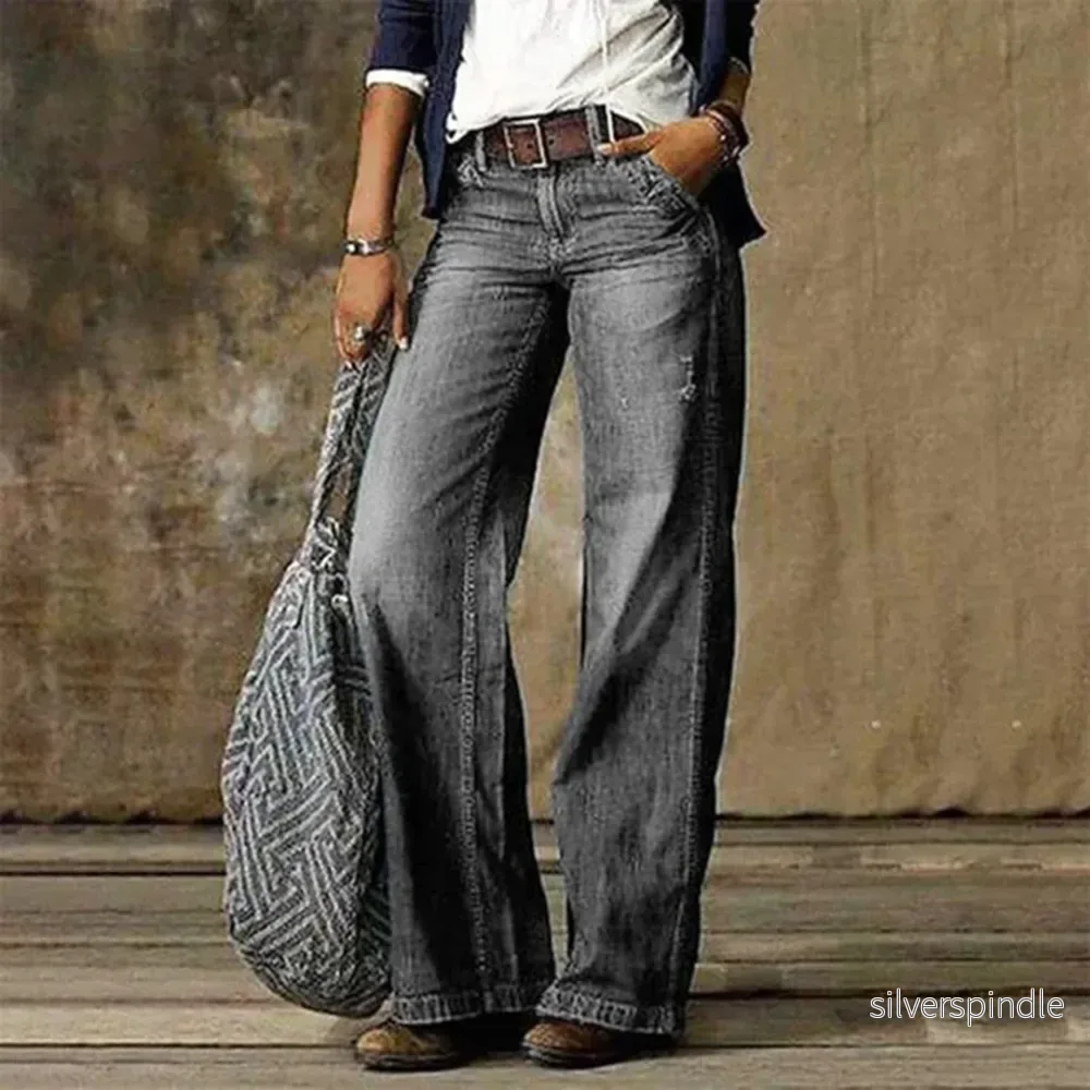 Moderna Vida Jeans | Högmidjade med Bred Benöppning & Fickor | Tidlös Stil för Komfort - Bild 3