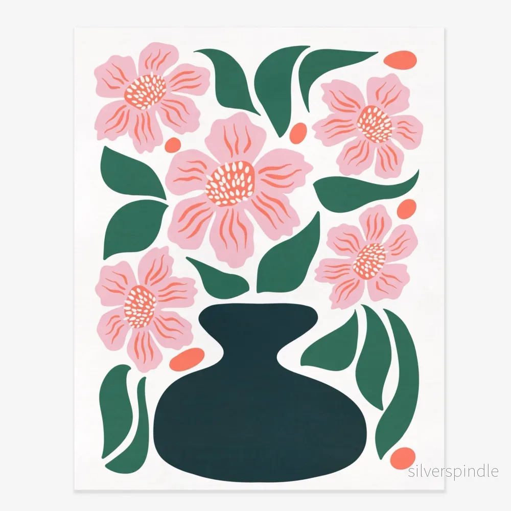 Botanisk poster rosa blommor i svart vas – väggkonst för vardagsrum och hall - Bild 2