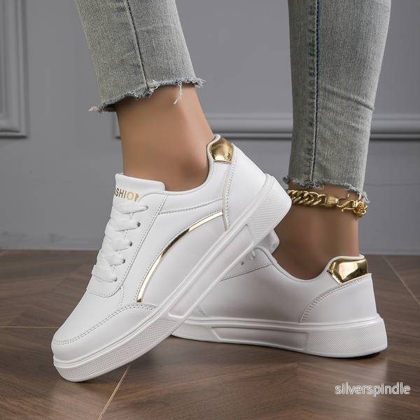 Vita Sneakers för Kvinnor med Ortopediskt Stöd och Metalliska Accenter | Elegant Design för Komfort och Stil - Bild 2