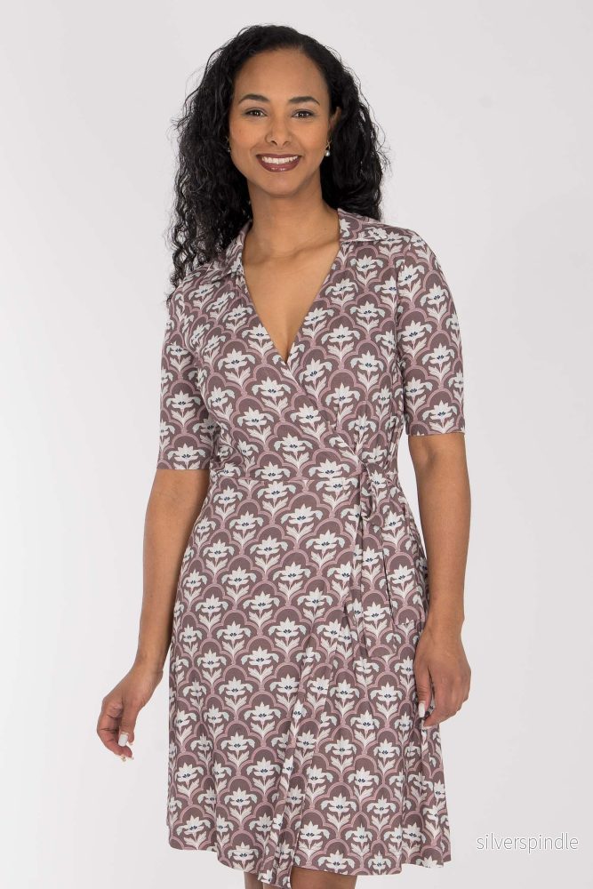 Collar wrap short jersey dress – Mauve Collar wrap short jersey dress – Mauve