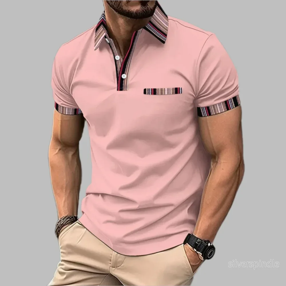 Ethan | Lätt Avslappnad Kortärmad T-shirt med Tryckt Krage Ethan | Lätt Avslappnad Kortärmad T-shirt med Tryckt Krage