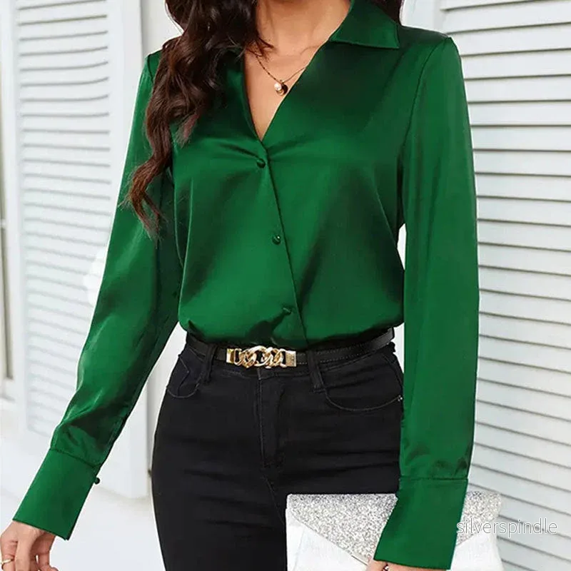 Mia | Elegant Långärmad Blus i Silkeskänsla för Dam Mia | Elegant Långärmad Blus i Silkeskänsla för Dam