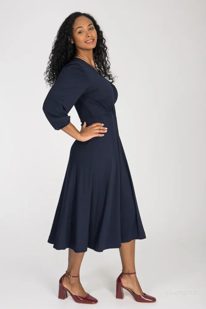 Slip-On wrap midi jersey dress - Navy - Bild 3