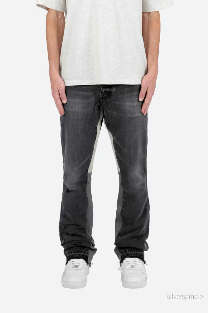 Ethan | Tvättad Svart Flare Jeans Med Kontrastpaneler - Bild 3