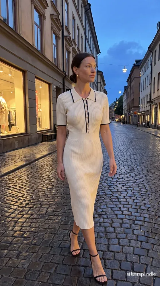 Elegant Midi-Klänning Dam med Polokrage och Knappdetaljer | Smickrande Siluett för Vardags och Fest Elegant Midi-Klänning Dam med Polokrage och Knappdetaljer | Smickrande Siluett för Vardags och Fest